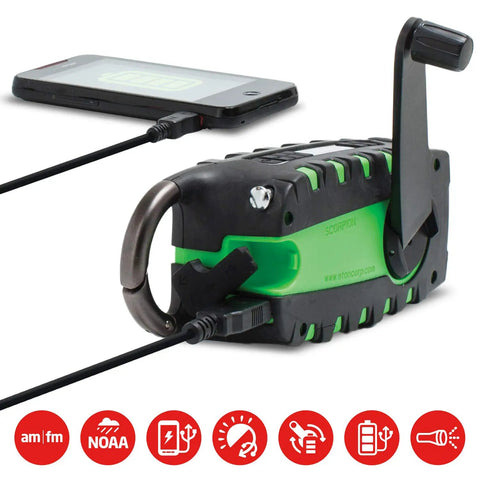 Rugged Multipowered Portable Emergency Weather Radio And Flashlight With Hand Crank Solar Power USB Smartphone Charger