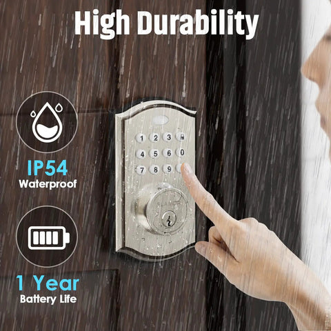 Keyless Entry Door Lock With Keypad And Smart Deadbolt Auto Lock Waterproof Security For Front Door in rain