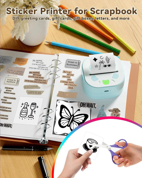 Bluetooth Sticker Printer Mini Portable Sticker Maker With 3 Roll Paper Inkless Thermal Printing for DIY crafts and journals