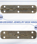 Top Shelf Rock Solid 180 Degree Mini Piano Hinges For Small Jewelry Wooden Boxes With Screws, front and back view.
