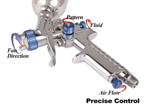 Premium Hvlp Air Spray Gun For Auto Touch Up Paint And Car Detail Work With Four Point Two Oz Cup Stainless Steel Needle showing precise control features.