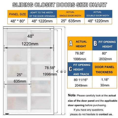 96 Inch Double Sliding Closet Doors With 5 Lite Frosted Glass Pantry Panels Gives Your Space A Fresh Look Includes Hardware Track Kit Floor Guide Pre Drilled MDF White Ready To Assemble Door Panels size chart