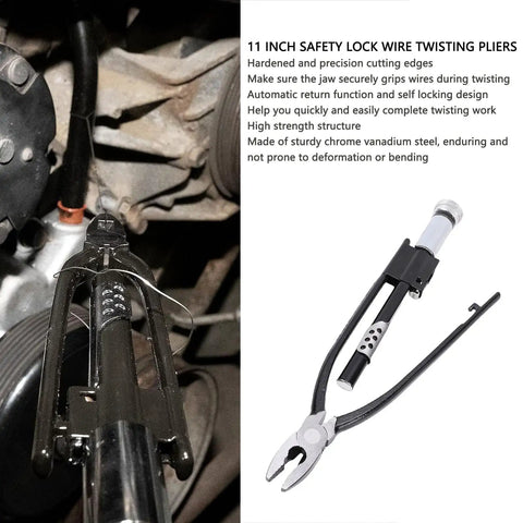 11 Inch Safety Wire Pliers Pro Grade Chrome Vanadium Steel Reversible Twisting Tool With Self Locking Design in use
