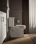 Brevia Quiet Close Round Toilet Seat With Grip Tight Bumpers And Quick Attach Hardware, fits round toilets, installed in bathroom
