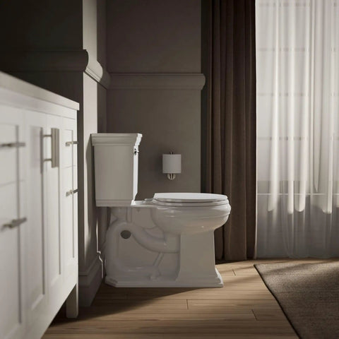 Brevia Quiet Close Round Toilet Seat With Grip Tight Bumpers And Quick Attach Hardware, fits round toilets, installed in bathroom