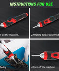 Instructions for Cordless Soldering Iron Kit 4V Rechargeable With 2000mAh Lithium Battery, showing usage steps