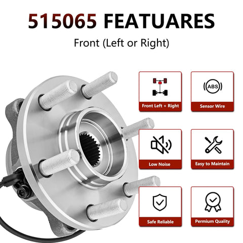Pair Front Wheel Bearing And Hub Assembly For 2005-2019 Nissan Pathfinder Xterra Frontier And 2009-2012 Suzuki Equator 4x4 Models Built To Last With Easy Install And Smooth Rolling, showing front view with 515065 code and features