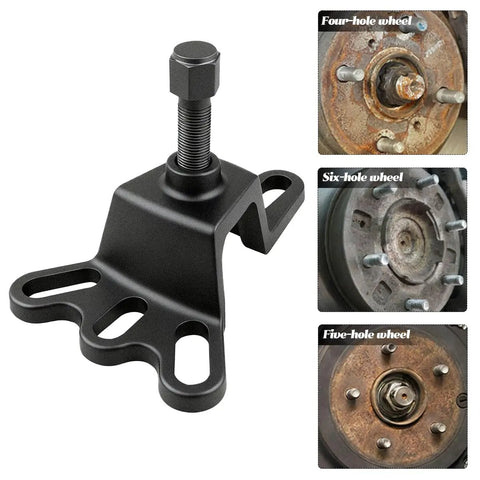 Front Hub Installer Puller Tool for Cars and Trucks, Flange Style Axle Remover with examples of four, five, and six-hole wheel hubs