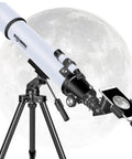 80mm Aperture 900mm Focal Length Refractor Telescope for Grown Ups and Newbies with phone adapter against moon backdrop