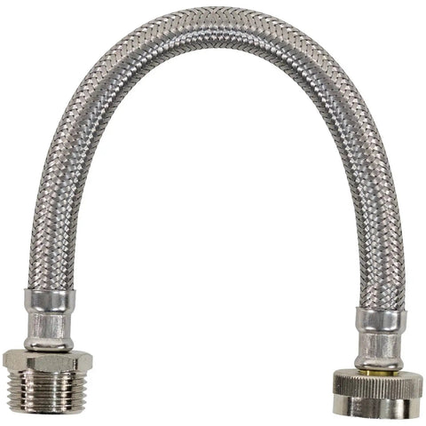 Braided Stainless Steel Water Inlet Hose With Three Quarters Inch MGH To Three Quarters Inch FGH, One Foot, Heavy Duty Washer