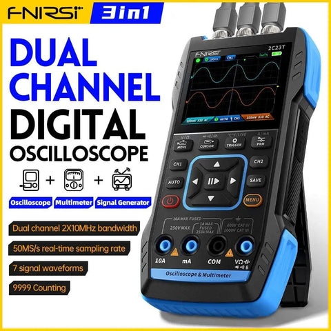 3 In 1 Handheld Oscilloscope Multimeter With DDS Generator showing dual channels and digital display