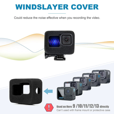 Windslayer cover for Helmet Mount With Windshield For GoPro Hero 9 10 11 12 13 On Motorcycle Helmets Chin Strap