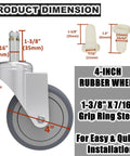Dimensions of Swivel Stem Caster Set Four Inch Wheel With Seven Sixteenth Inch Stem Diameter Heavy Duty 200 Lb Load