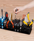 63 Hole Screwdriver Storage Rack for Hex and Cross Bits - RC Tools Organizer Stand with tools, black plastic, easy to install