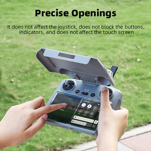 RC Sun Hood Shield for DJI RC 2 Controller, showing precise openings and touchscreen accessibility in outdoor setting.