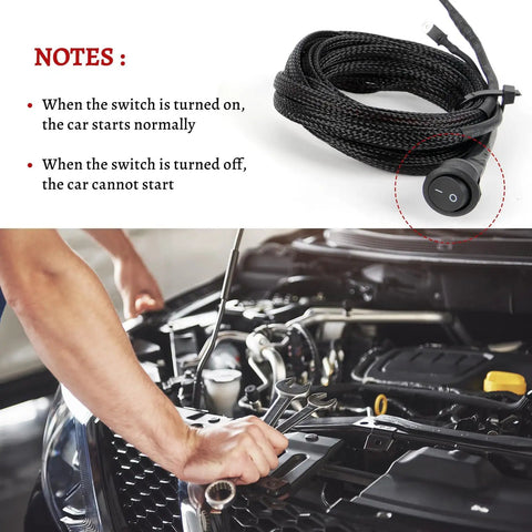 Plug And Play Main Relay Upgrade Kit For Honda Civic 92 01, showing cable and kill switch over car engine installation scene.