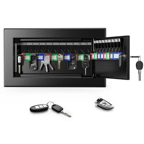Wall Mounted Key Lock Box Holds Twenty Keys, Heavy Duty Metal Safe With Key Lock, Anti Theft Security, Color Coded Tags For Easy Labeling