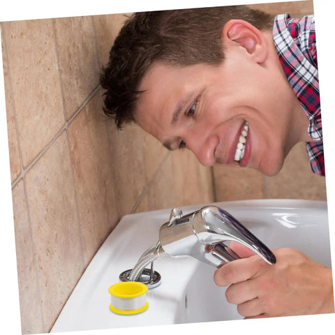 Man using 100 Pack Sealant Tape For Plumbing Quick Application To Stop Water Leaks On Pipes And Shower Heads Durable Waterproof Thread Seal Tape