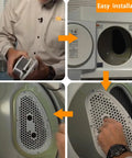 Man demonstrating installation of Upgraded Dryer Lint Filter Screen And Cover For Kenmore Whirlpool Stackable Washer And Dryer Lint Trap Replacement W10828351 Replaces 8531964 8531967 8531966 AP5985829 Heavy Duty Stainless Mesh With Tight Weave Easy Install.