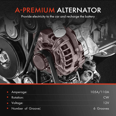 Alternator Compatible With Buick LeSabre And Pontiac Bonneville 2000 2001 2002 2003 2004 V6 3.8L 12V 105A Clockwise 6 Groove Pulley