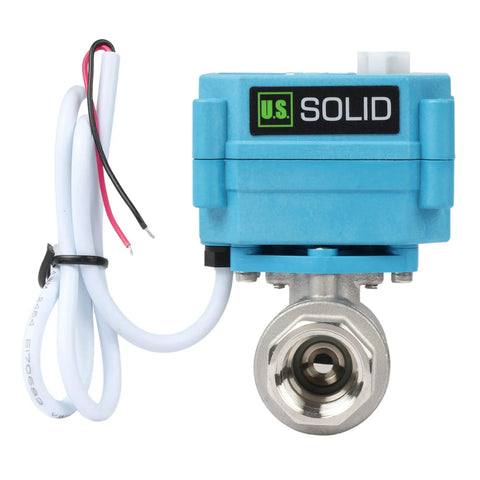 Front view of Motorized Stainless Steel Ball Valve With IP67 Waterproof Cover For Outdoor Use Full Port Half Inch Size 9 To 24V Operation
