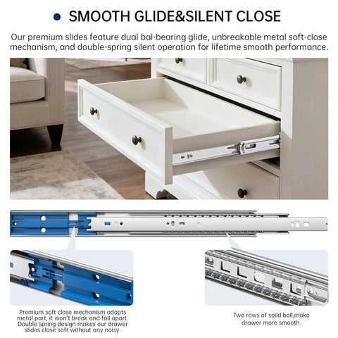 Open drawer showing No-Fuss Soft-Close Heavy-Duty 12-Inch Drawer Slides 1 Pair 100-Pound Load Capacity Ball Bearing Glides installation.