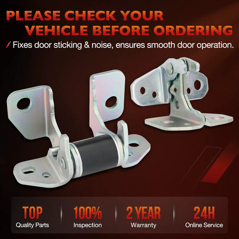 Driver Side Left Front Door Hinges Upper Lower Set For Jeep Grand Cherokee Dodge Charger Durango Chrysler 300 shown with installation bolts.