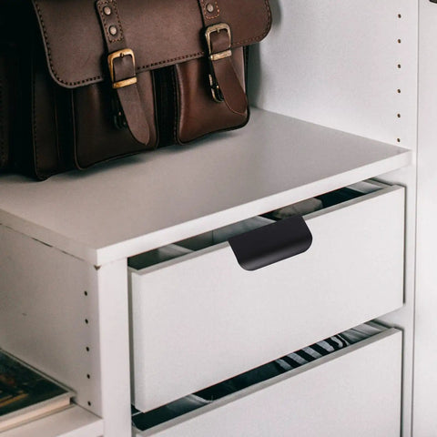 Cabinet drawer with Matte Black Hidden Edge Pull Cabinet Drawer Handles 12 Pieces Aluminum Alloy 80mm Back Mount Concealed Hardware
