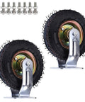 Set Of Two Heavy Duty Swivel Knobby Caster Wheels Featuring Double Ball Bearings And Rust Resistant Steel Brackets Built Tough for smooth rolling.