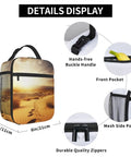 Insulated Lunch Tote With Detachable Handle For Work And Travel shown with handle, front pocket, and mesh side pocket.