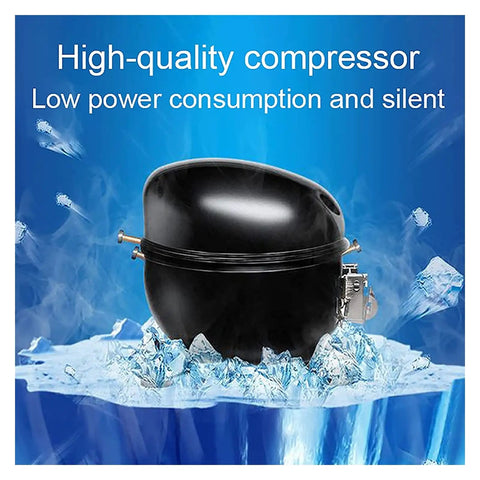 Slick Stainless Steel Electric Ice Maker Machine With Auto Self Cleaning Function Produces Up To 33 Pounds Daily And Chills Out In Just 9 Minutes showing black compressor with ice.
