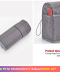 Quilted Dust Cover With Pockets For KitchenAid Stand Mixer 6 7 8 Quart Bowl Lift Grey Patent Design Protects Against Dust And Scratches