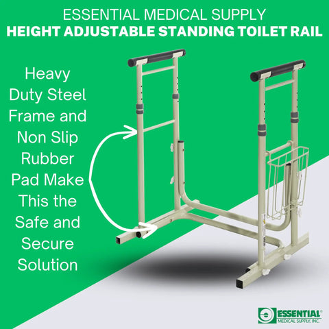 Height Adjustable Standing Toilet Safety Rail With Foam Handles For Elderly Seniors Sturdy Frame And Non Slip Grips Easy