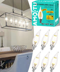 Dining room chandelier lit by 60 Watt Equivalent LED Candelabra Bulb CA10 Candle 4000K Daylight Dimmable Small Base.