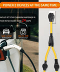 Gotta Charge Both Ride And Rig With This 30 Amp Dryer Y Splitter showing Y splitter connected to EV and dryer outlets.
