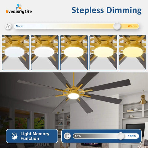 Monster 72 Inch Ceiling Fan With Lights 8 Dual Finish Blades In Black And Walnut Remote And App Control Dimmable LED Light