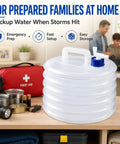 Collapsible Water Container With Spigot For Camping, RV, Hiking, Travel, And Emergency Prep next to emergency supplies
