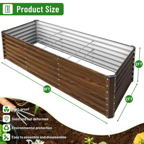 2-Pack Galvanized Raised Garden Bed Kit 6x2x2 Ft Metal Planter Box For Vegetables, Herbs, And Flowers, side view