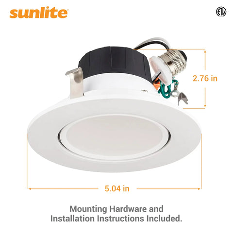 LED 4 Inch Round Retrofit Gimbal Recessed Downlight With E26 Medium Base 8W 65W Equivalent 30 Degree Tilt Dimmable ETL Listed 6 Pack