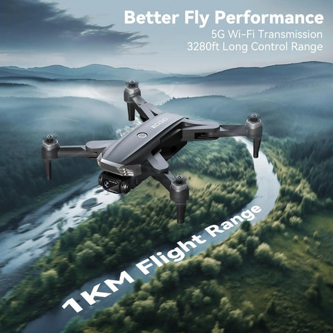 4K GPS Drone With Camera For Adults And Beginners Auto Return Home Brushless Motors over scenic river landscape