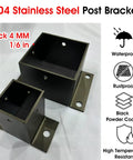 Heavy Duty Post Anchor Brackets Kit For Concrete And Wood Deck Ground Rustproof 304 Stainless Steel Base Plate For Pergola Fence And Mailbox Posts 4 1 8 In Square By 4 1 8 In By 3 In Height Black side view