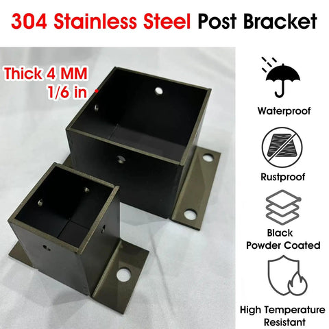 Heavy Duty Post Anchor Brackets Kit For Concrete And Wood Deck Ground Rustproof 304 Stainless Steel Base Plate For Pergola Fence And Mailbox Posts 4 1 8 In Square By 4 1 8 In By 3 In Height Black side view
