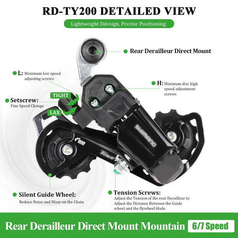 Rear Derailleur RD TY200 Six Seven Speed Direct Mount for Hybrid, Commuter, Mountain, Road and Trail Bikes detailed view