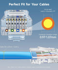 Diagram of Cat6 Pass Through RJ45 Connectors 100 Pack Gold Plated 50 Micron for Solid or Stranded UTP Ethernet Cable 23-24 AWG