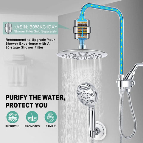 High Pressure Rain Shower Head With Filtered Wand And 8 Spray Modes Plus 71 Inch Extra Long Hose for spa-like showers at home