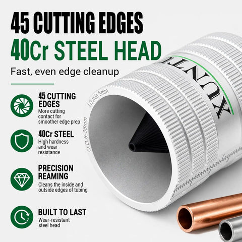 Inner Outer Pipe Reamer Deburring Tool for One Quarter to One and a Quarter Inch Pipe with steel head and 45 cutting edges