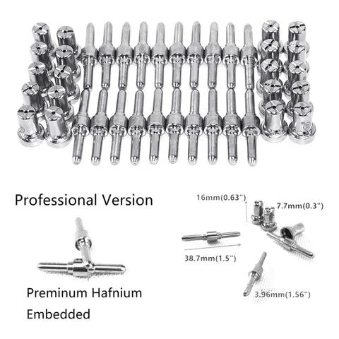 Heavy Duty Plasma Cutting Electrodes Set, 40 pieces, professional version, premium hafnium embedded for PT31 LG40 machines.