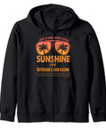 Sunshine Loving Girl Who Admires Outrigger Canoe Racing Full Zip Hoodie With Sunglasses And Palm Trees Black Eight Point Five Oz