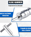 Slide hammer component of Beefy Blind Hole Bearing Puller Set With Slide Hammer Internal Bearing Extractor Kit For Motorcycle Automotive And Bicycle 12-Piece Expandable Collets 8-32mm With Adapters Pilot Bearings Removal Tool For Hubs Bottom Brackets Headsets Pivots, showing engineered strength and T-handle design.