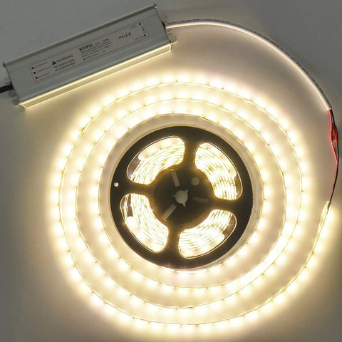 Heavy Duty 24V DC LED Driver 100W Power Supply Waterproof IP67 Transformer with illuminated LED strip, 3-prong plug visible
